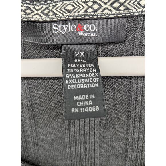 Style & Co Blouse 2X Gray Lace‎ Trim Hi Low Plus Long Sleeves Side Slit Crochet - Picture 4 of 11